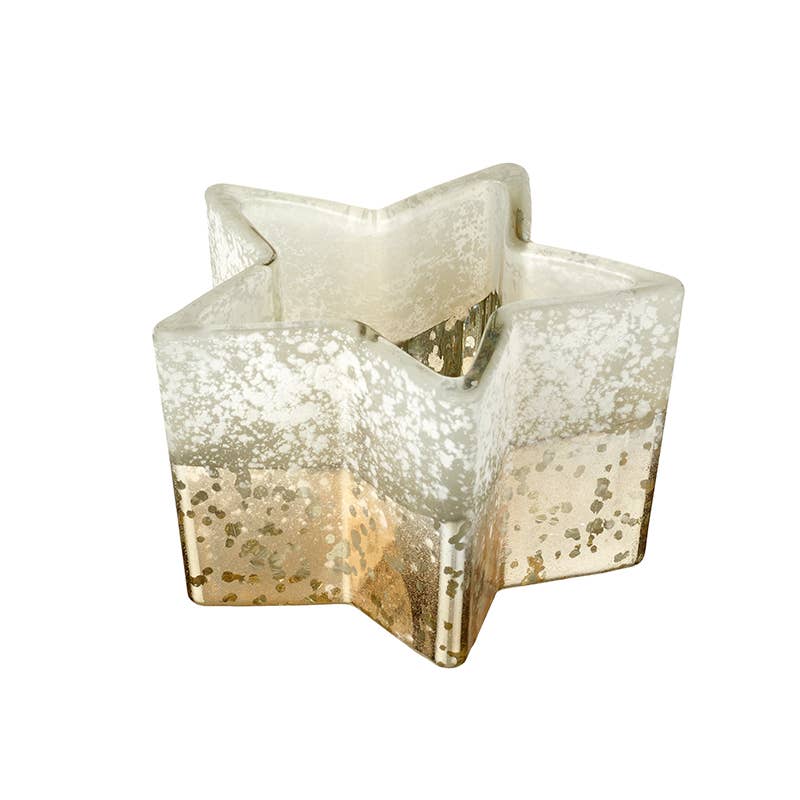 SMALL MOTTLED GLASS STAR T-LIGHT HOLDER