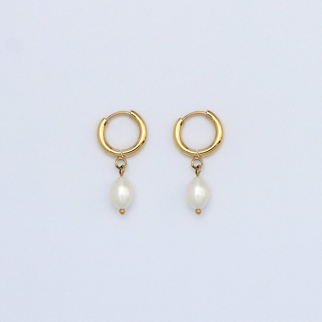 Pearl Drop Huggie Hoop Earrings