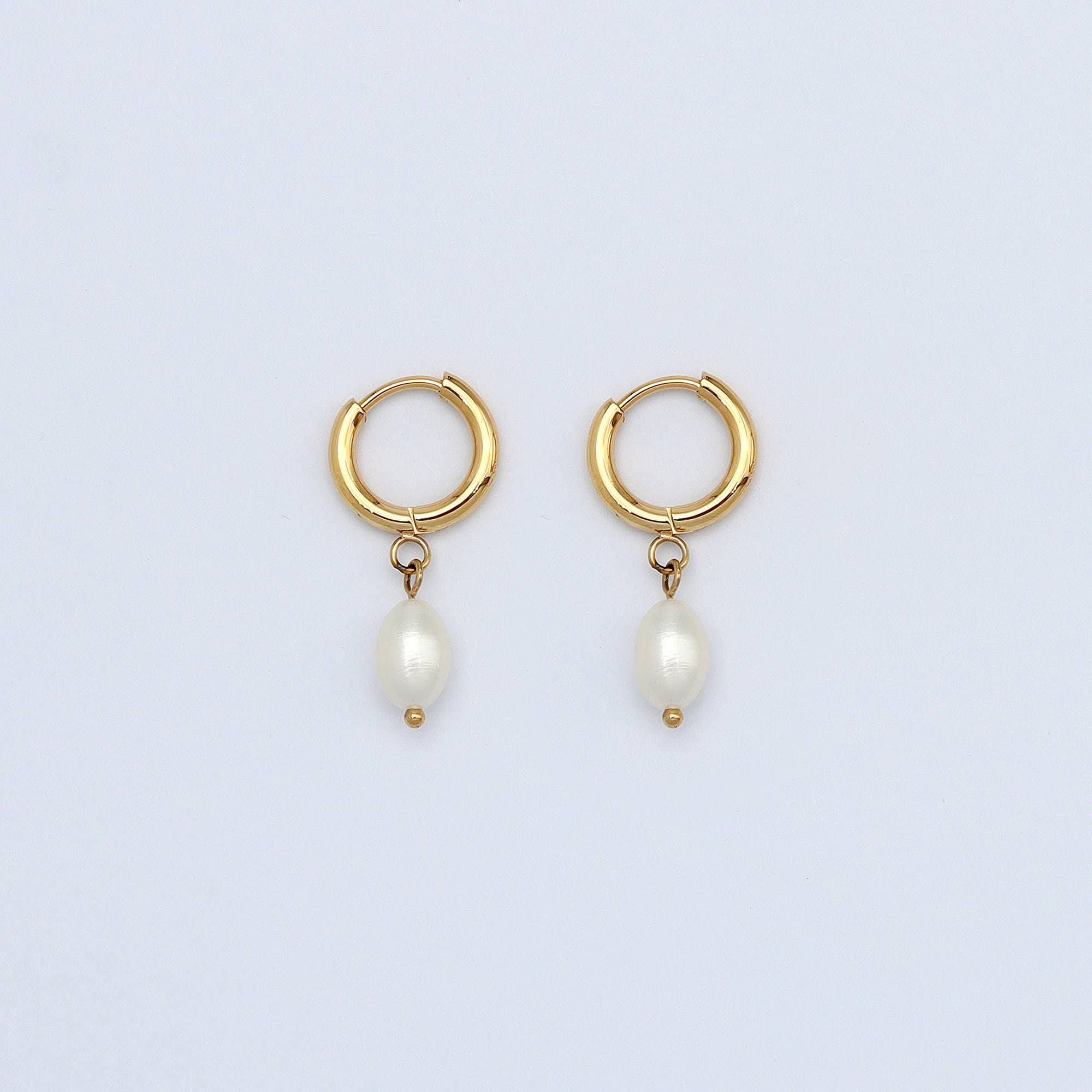 Pearl Drop Huggie Hoop Earrings