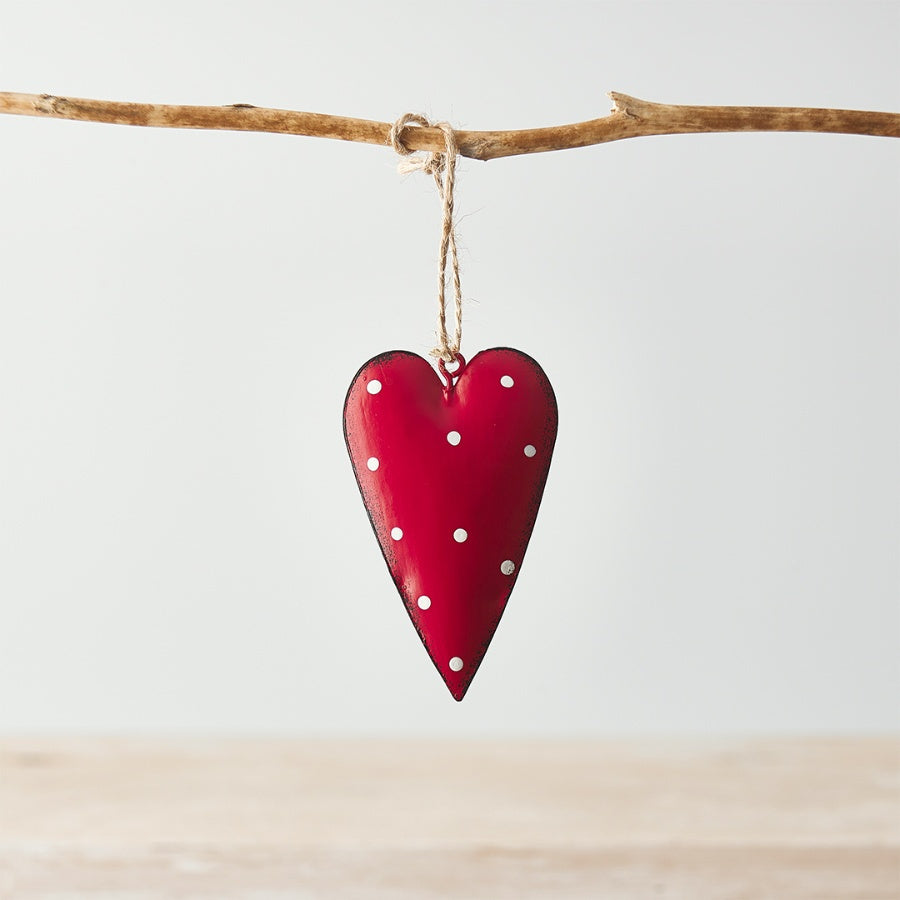 Red Metal Heart With Dotted Print 7cm