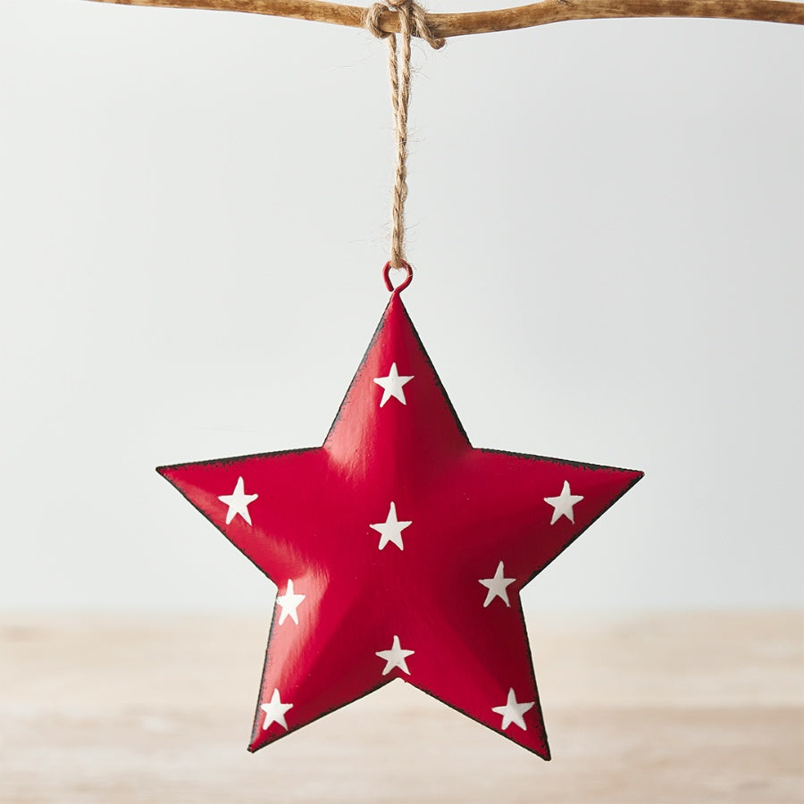 Red Metal Star With Starry Print, 11cm
