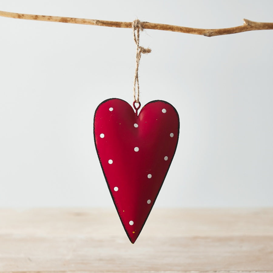 Red Metal Heart With Dotted Print, 11cm
