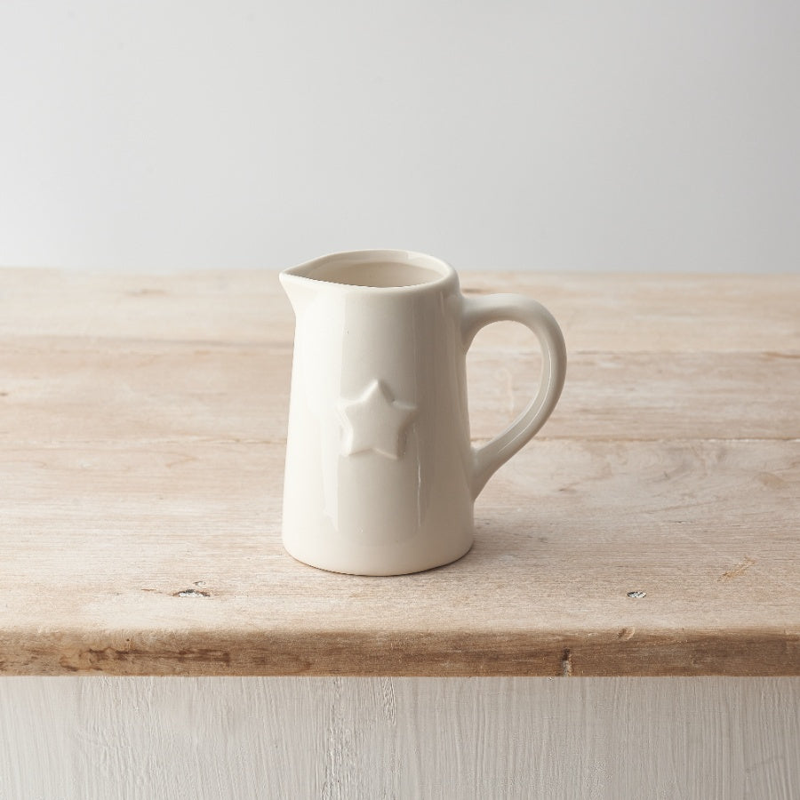 Medium Ceramic White Jug With Star, 12cm