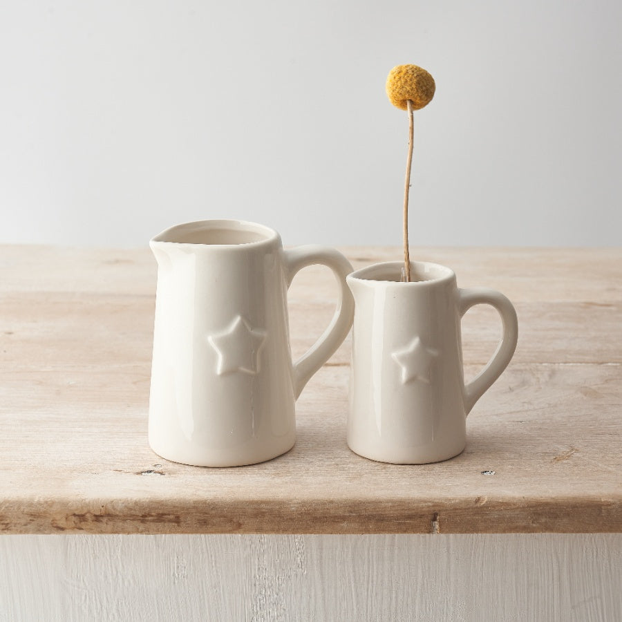Medium Ceramic White Jug With Star, 12cm