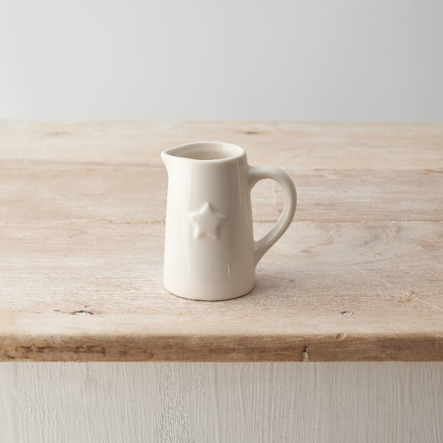 Small Ceramic White Jug with Star 9cm