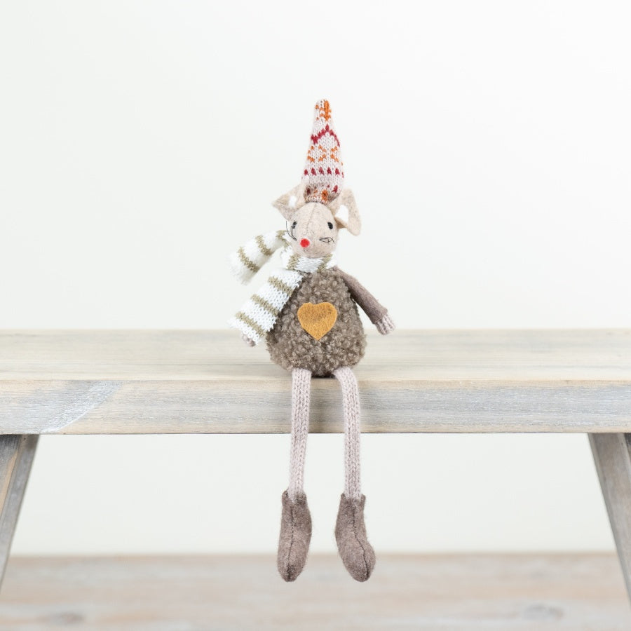 Brown Fabric Sitting Mouse 15cm