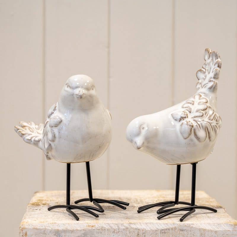 Medium Glazed Ceramic Bird Ornament With Textured Detail