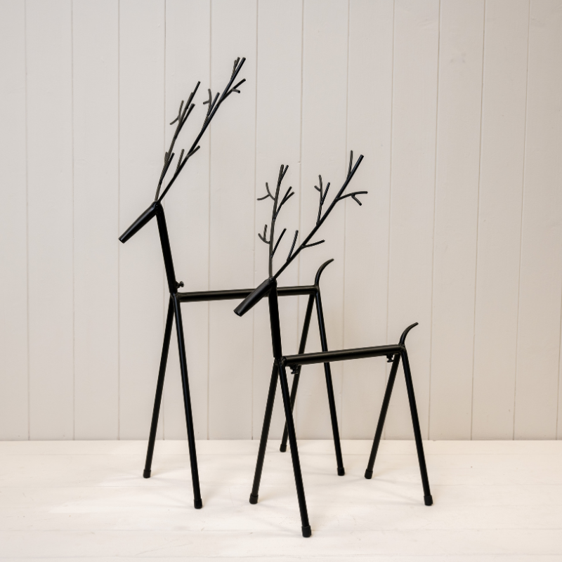 Black Metal Set Of Two Reindeer Decorations Boxed