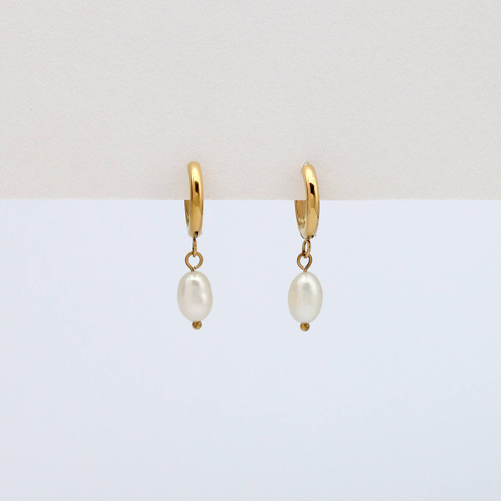 Pearl Drop Huggie Hoop Earrings