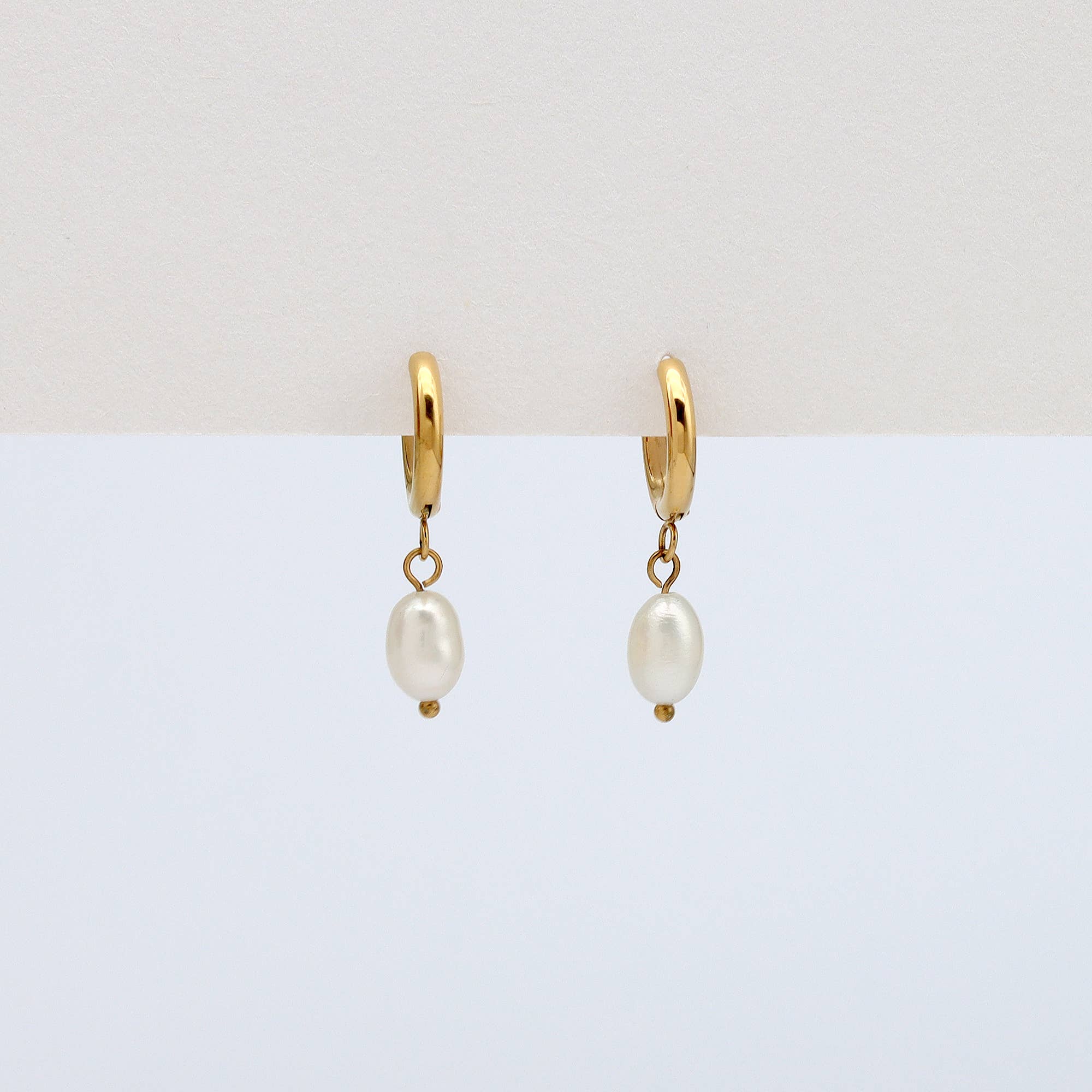 Pearl Drop Huggie Hoop Earrings