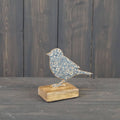 Blue Metal Bird on Wooden Base