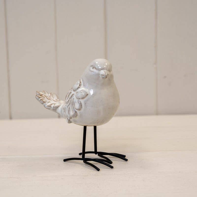 Medium Glazed Ceramic Bird Ornament With Textured Detail