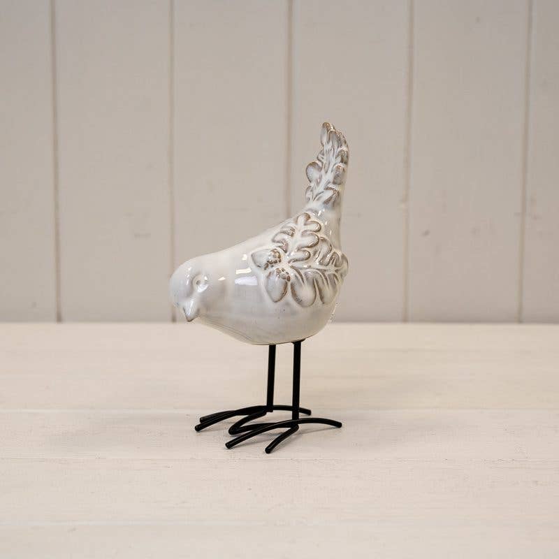 Glazed Ceramic Bird Ornament With Texture Detail