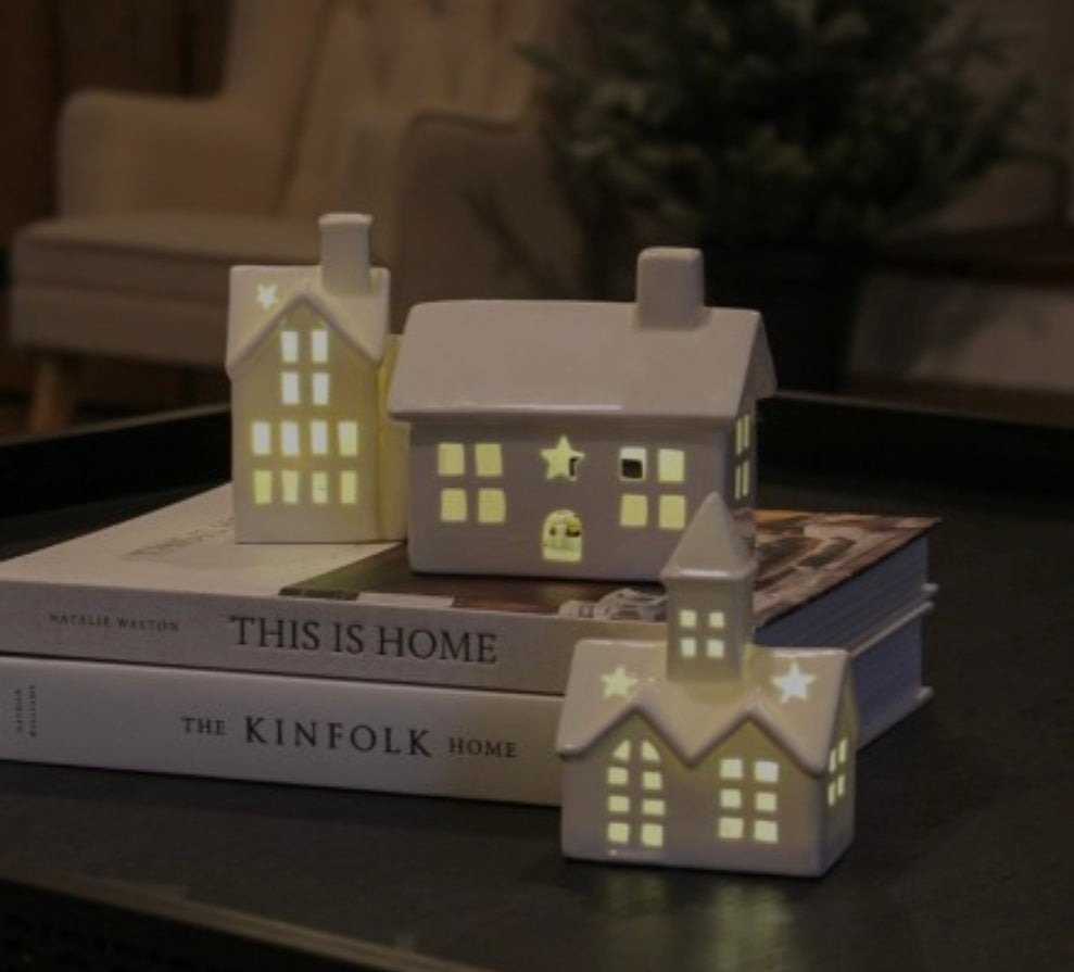 Festive ceramic t-light house