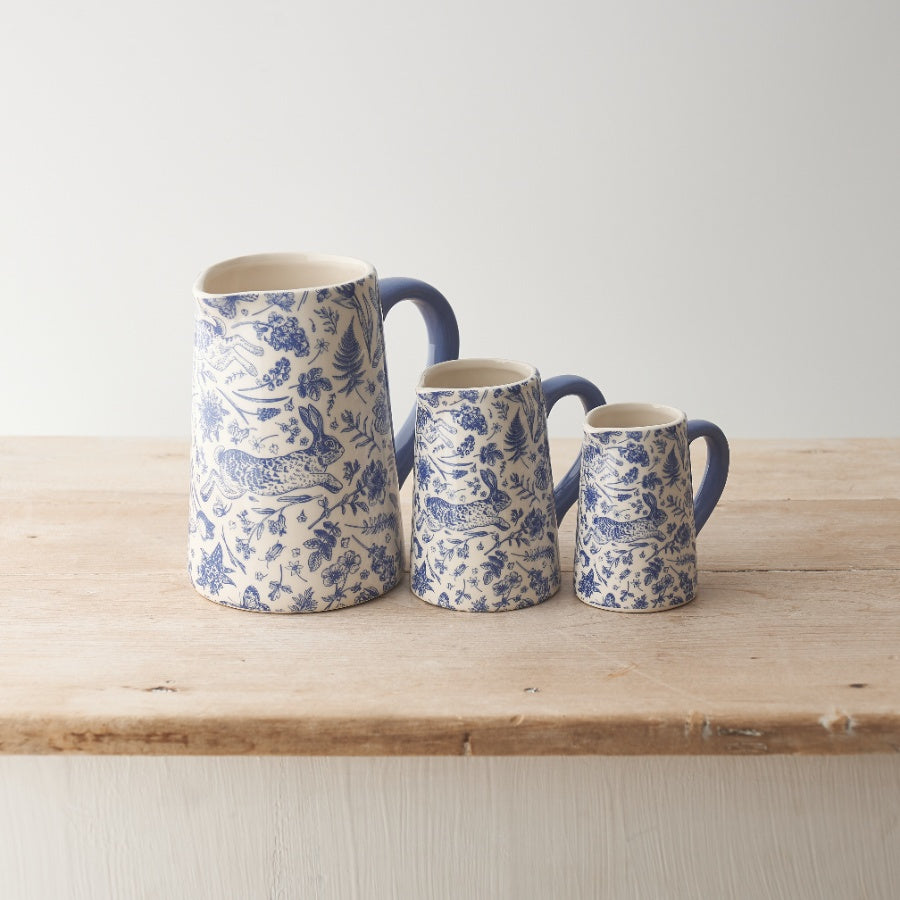 Small Blue Hare Floral Jug, 9cm