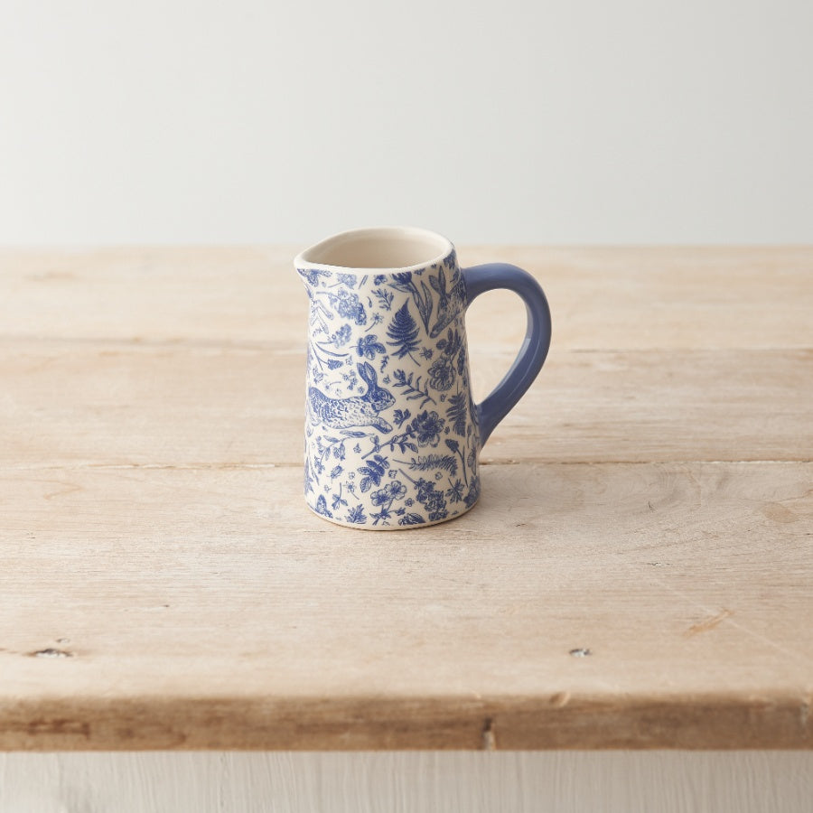 Small Blue Hare Floral Jug, 9cm